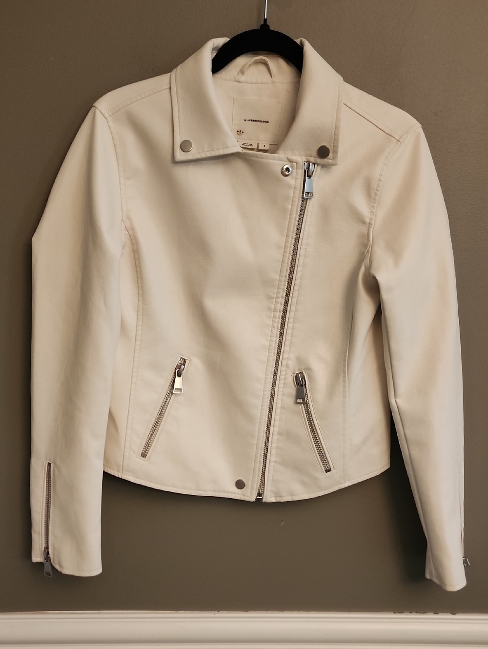 NWOT Anthropologie Ivory Moto Leather Jacket - Picture 6 of 16